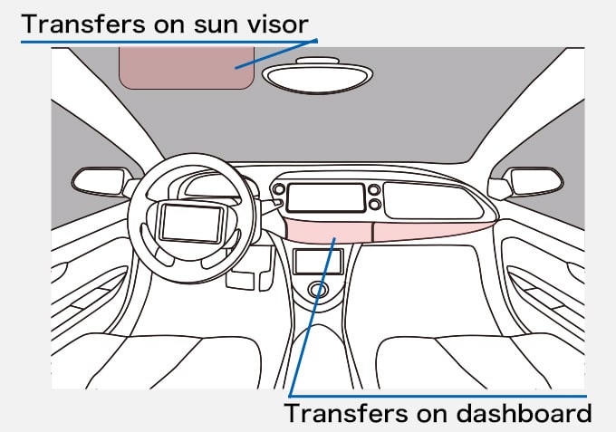 Car Interior Transfers on sun visor, Transfers on dashboard